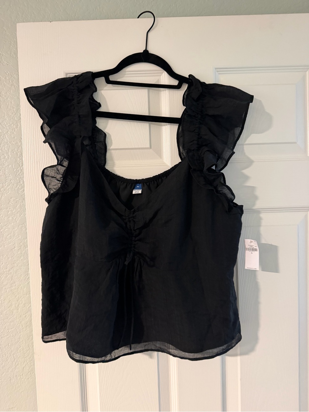 Old Navy Black Ruffle Sleeve Chiffon Top